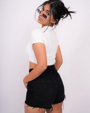 Day Tripper - Burger Bae Round Neck Crop Baby Tee - BurgerBae