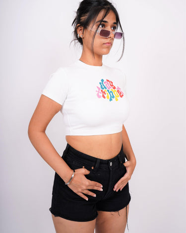 Day Tripper - Burger Bae Round Neck Crop Baby Tee - BurgerBae