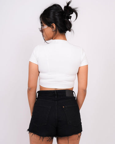 Day Tripper - Burger Bae Round Neck Crop Baby Tee - BurgerBae