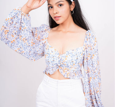 Deep neck full sleeves Crop Rebecca Top - BurgerBae