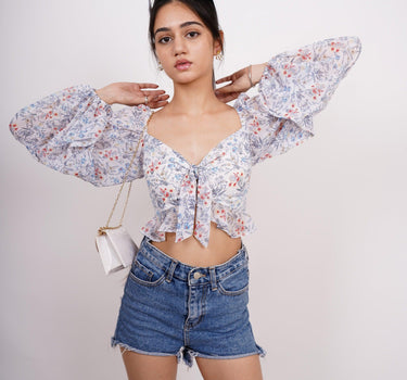 Deep neck full sleeves Crop Rebecca Top - BurgerBae