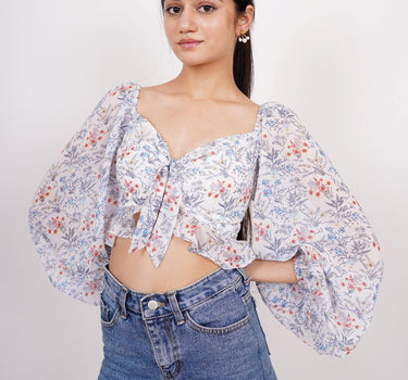 Deep neck full sleeves Crop Rebecca Top - BurgerBae