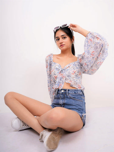 Deep neck full sleeves Crop Rebecca Top - BurgerBae