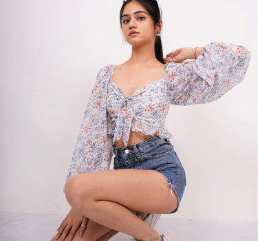 Deep neck full sleeves Crop Rebecca Top - BurgerBae