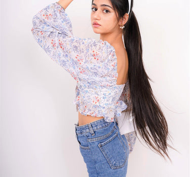 Deep neck full sleeves Crop Rebecca Top - BurgerBae