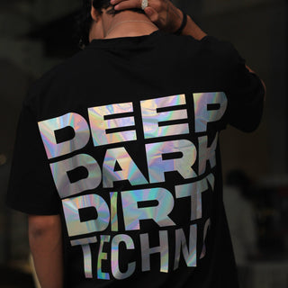 Deep Techno (Holographic) Oversized Tee (T-shirt) For Men Oversized T-shirt Burger Bae FreeSize Silver Holo 