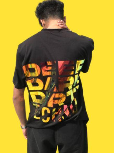 Deep Techno (Holographic) Oversized Tee (T-shirt) For Men Oversized T-shirt Burger Bae FreeSize Orange Holo 