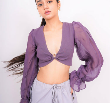 Deep V neck Full sleeves Crop Jane Top - BurgerBae