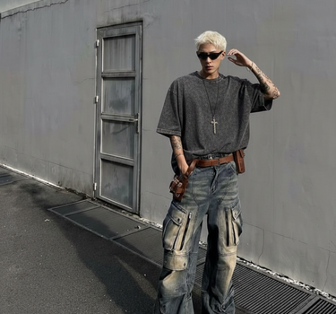 Acid Wash Drop Sleeved Tee