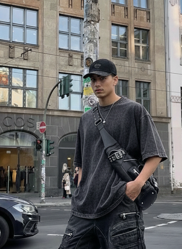 Acid Wash Drop Sleeved Tee