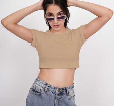 Basic : Burger Bae Round Neck Crop Baby Tee For Women