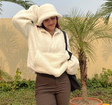 Sherpa Bucket Hat Accessories Burger Bae Free Size White 