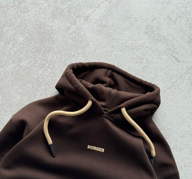 Dark Brown : Ye Burger Logo Heavyweight Baggy Hoodie For Men and Women
