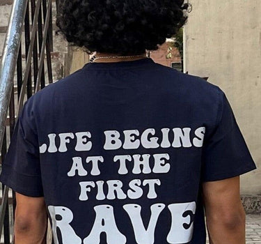 First Rave Oversized Tee (T-shirt) Oversized T-shirt Burger Bae Free Size Navy 