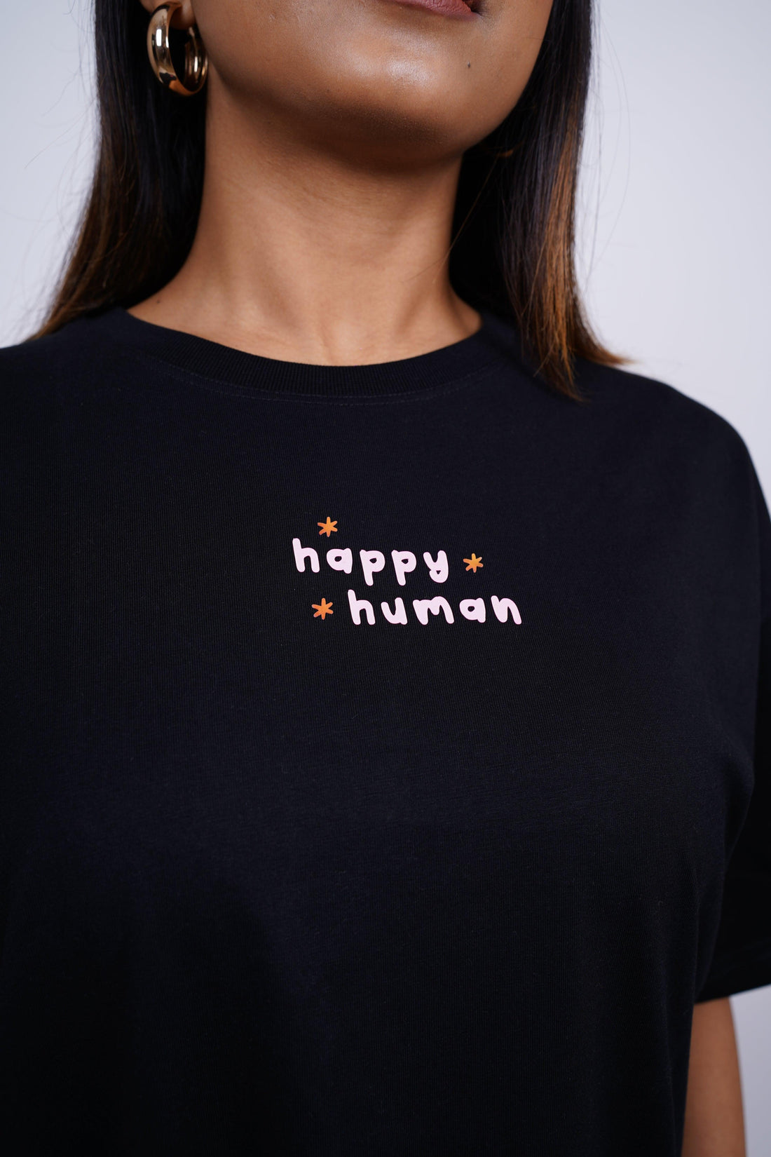 Happy Human (Pink Glow) Drop-Sleeved Tee (T-shirt) - BurgerBae