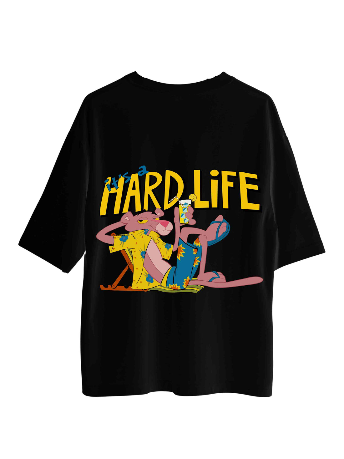 Hard Life Pink Panther - Burger Bae Oversized  Tee For Men and Women