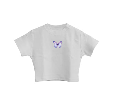 Holly Blue Butterfly : Burger Bae Round Neck Crop Baby Tee For Women
