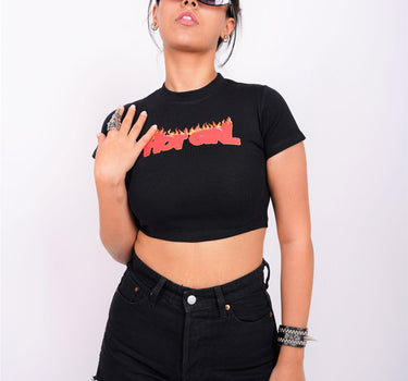 Hot Girl - Burger Bae Round Neck Crop Baby Tee - BurgerBae