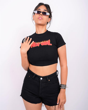 Hot Girl - Burger Bae Round Neck Crop Baby Tee - BurgerBae