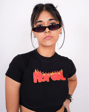 Hot Girl - Burger Bae Round Neck Crop Baby Tee - BurgerBae