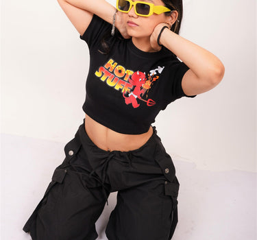 Hot Stuff - Burger Bae Round Neck Crop Baby Tee - BurgerBae