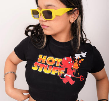 Hot Stuff - Burger Bae Round Neck Crop Baby Tee - BurgerBae