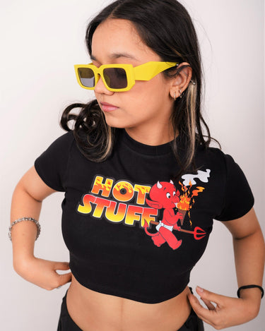 Hot Stuff - Burger Bae Round Neck Crop Baby Tee - BurgerBae