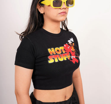 Hot Stuff - Burger Bae Round Neck Crop Baby Tee - BurgerBae