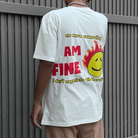I am Fine Oversized Tee (T-shirt) For Men Oversized T-shirt Burger Bae Free Size White 