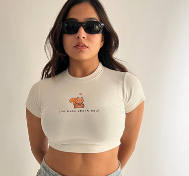 I'm Nuts About You - Burger Bae Round Neck Crop Baby Tee - BurgerBae