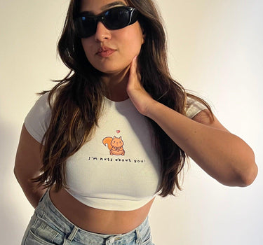 I'm Nuts About You - Burger Bae Round Neck Crop Baby Tee - BurgerBae