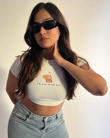 I'm Nuts About You - Burger Bae Round Neck Crop Baby Tee - BurgerBae