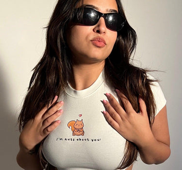 I'm Nuts About You - Burger Bae Round Neck Crop Baby Tee - BurgerBae