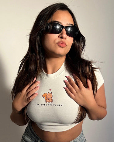 I'm Nuts About You - Burger Bae Round Neck Crop Baby Tee - BurgerBae