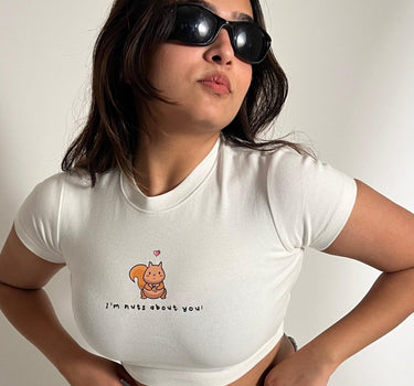 I'm Nuts About You - Burger Bae Round Neck Crop Baby Tee - BurgerBae