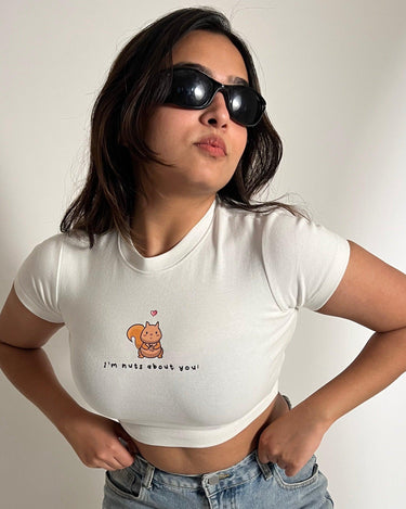 I'm Nuts About You - Burger Bae Round Neck Crop Baby Tee - BurgerBae