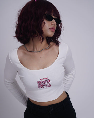 I Want My MTV cheetah Y2K Top Tops Burger Bae XS White 