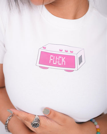 It's late - Burger Bae Round Neck Crop Baby Tee - BurgerBae