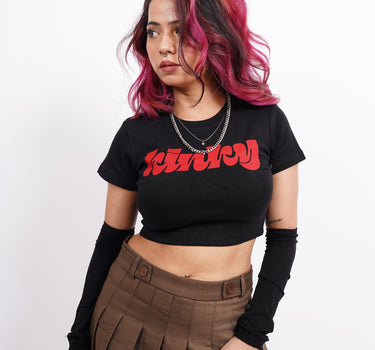 Kinky : Burger Bae Round Neck Crop Baby Tee For Women