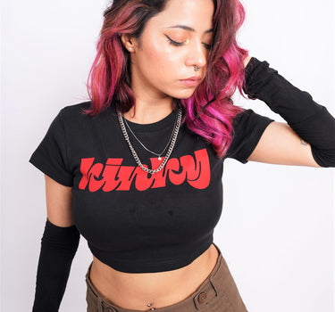 Kinky : Burger Bae Round Neck Crop Baby Tee For Women