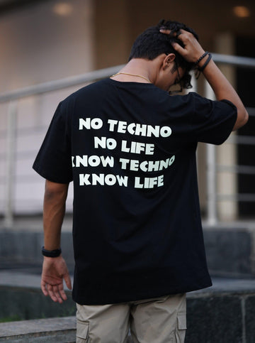 Know Techno Know Life (Glow In Dark) Oversized Tee (T-shirt) Oversized T-shirt Burger Bae Free Size Black 