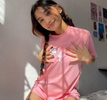 Kuromi And My Melody Spellbound Regular Tee (T-shirt) T-shirt Burger Bae S Candy Pink 