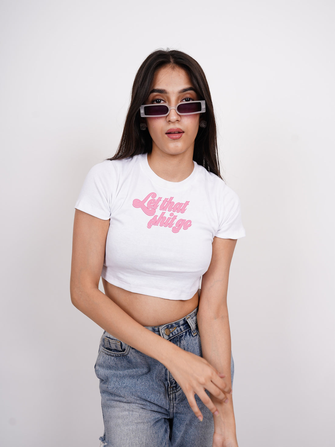 Let that shi*t go - Burger Bae Round Neck Crop Baby Tee For Women