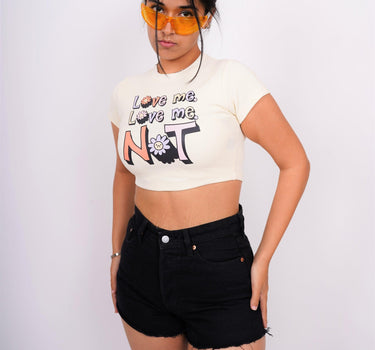 Love Me Not - Burger Bae Round Neck Crop Baby Tee - BurgerBae