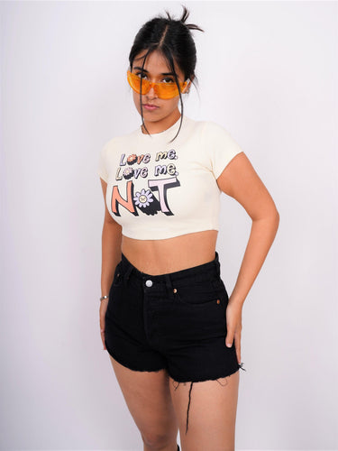 Love Me Not - Burger Bae Round Neck Crop Baby Tee - BurgerBae