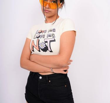Love Me Not - Burger Bae Round Neck Crop Baby Tee - BurgerBae