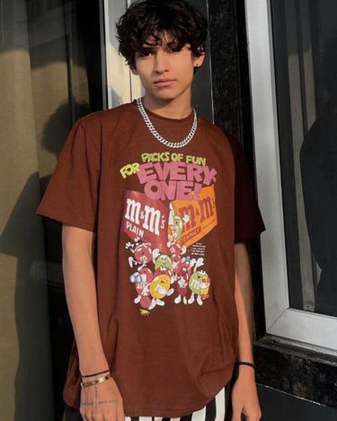 M&M Oversized Tee (T-shirt) For Men Oversized T-shirt Burger Bae Free size Coffee Brown 