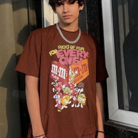 M&M Oversized Tee (T-shirt) For Men Oversized T-shirt Burger Bae Free size Coffee Brown 