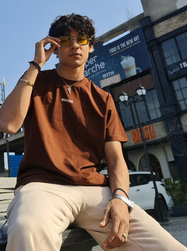 Minimal Burger Logo Regular Tee (T-shirt) For Men T-shirt Burger Bae S Coffee Brown 