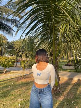 Morpho Y2K Top(Burger bae printed deep neck long sleeve tpop) - BurgerBae